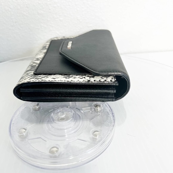 Nine West Black White Snakeskin Foldover Convertible Clutch Crossbody Bag - Picture 5 of 10